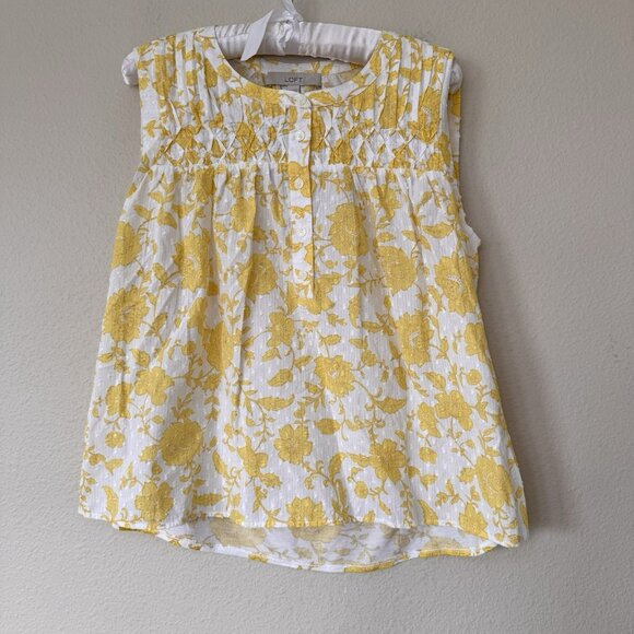 LOFT Floral Paisley Blouse Size Medium Floral Pleated Yoke Mixed Media Top - Picture 5 of 10
